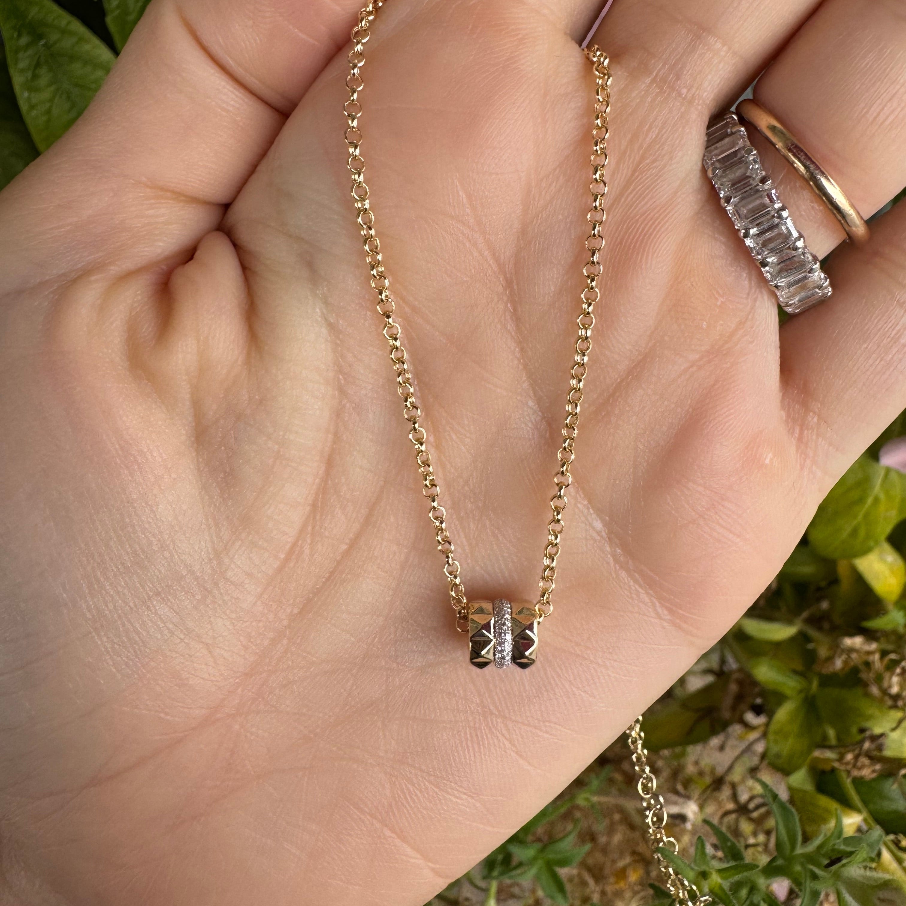 Gold & Diamond Studded Barrel Necklace
