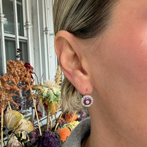 Ruby & Diamond Halo Stud Earring