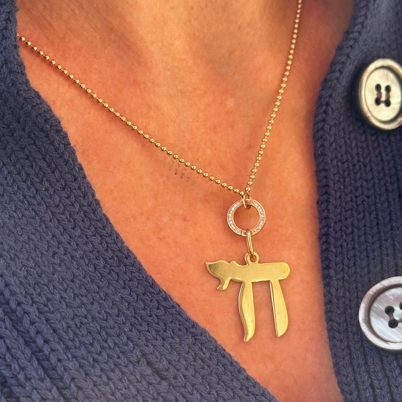 Gold Chai Neclace with Diamond Loop