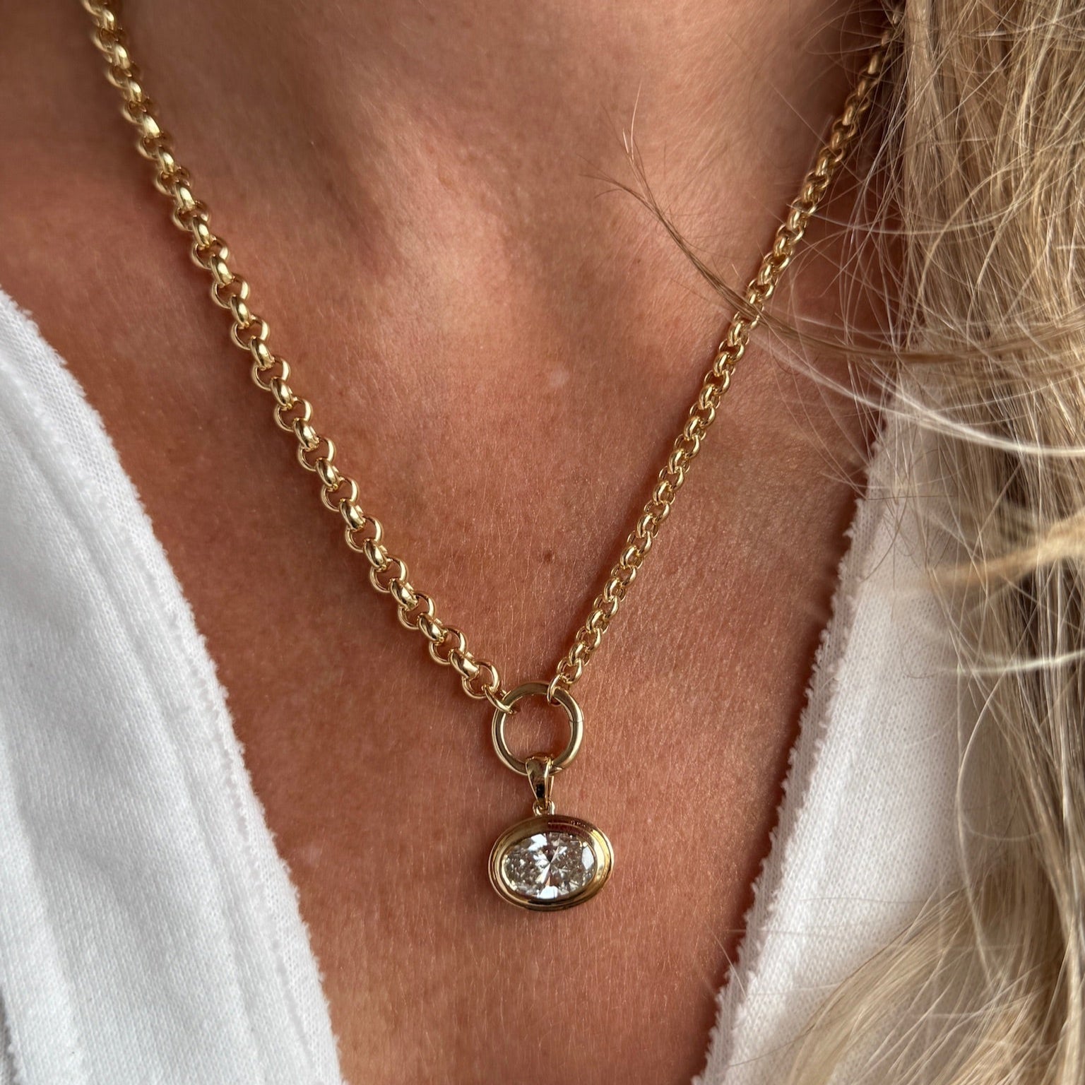 Lab Grown Bezel Charm on Chain