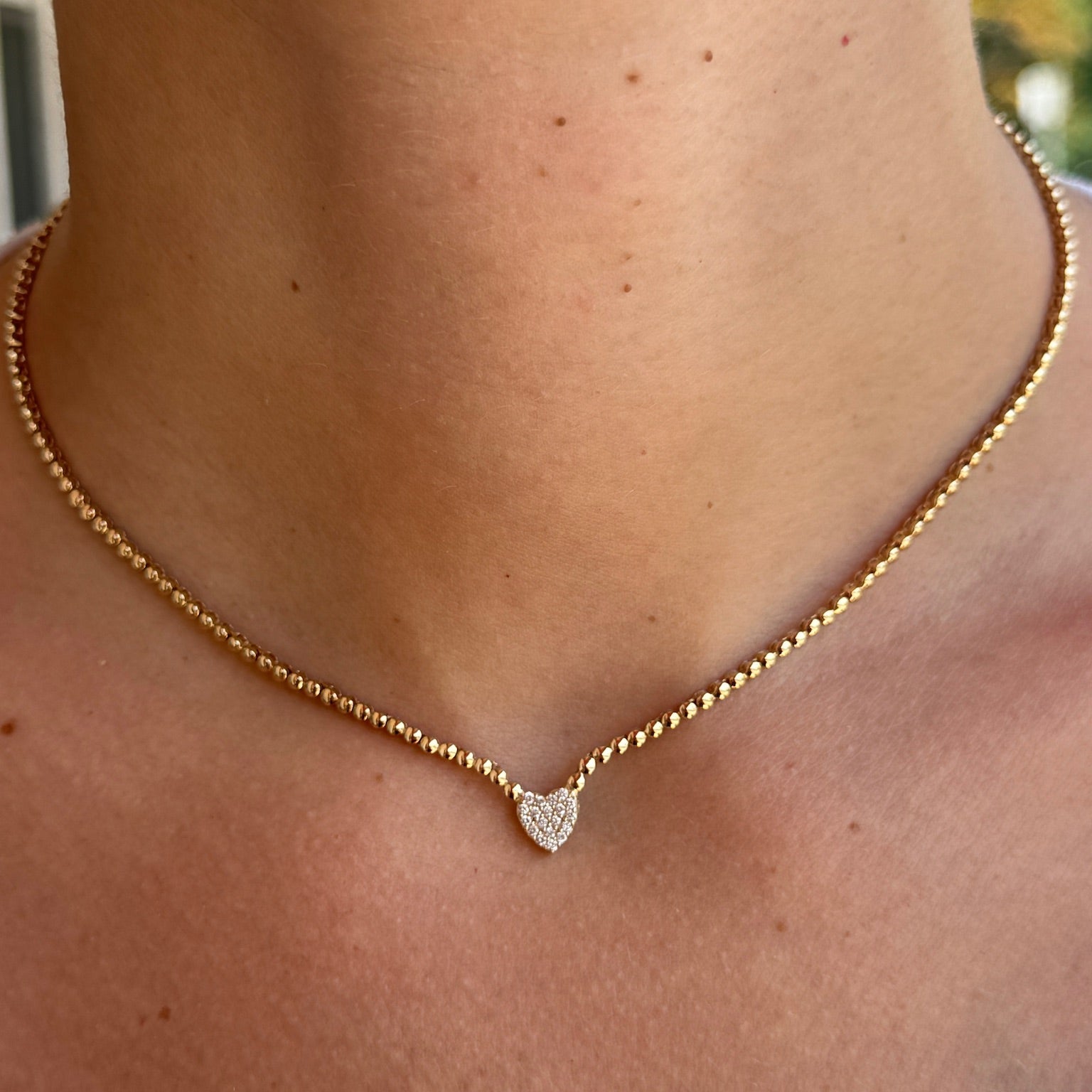Yellow Gold Pavé Heart Necklace