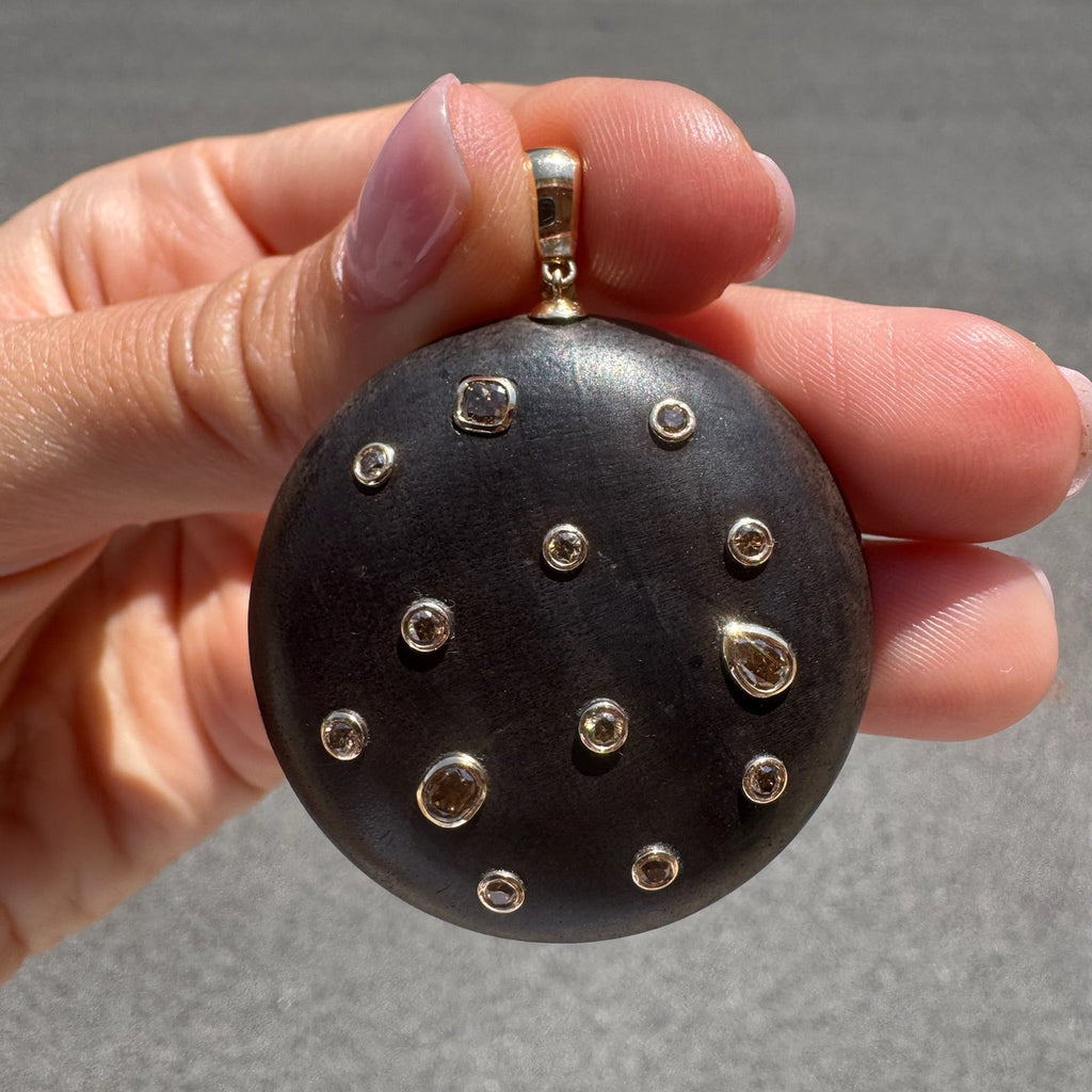 Oxidized Dome Pendant with Scattered Diamonds