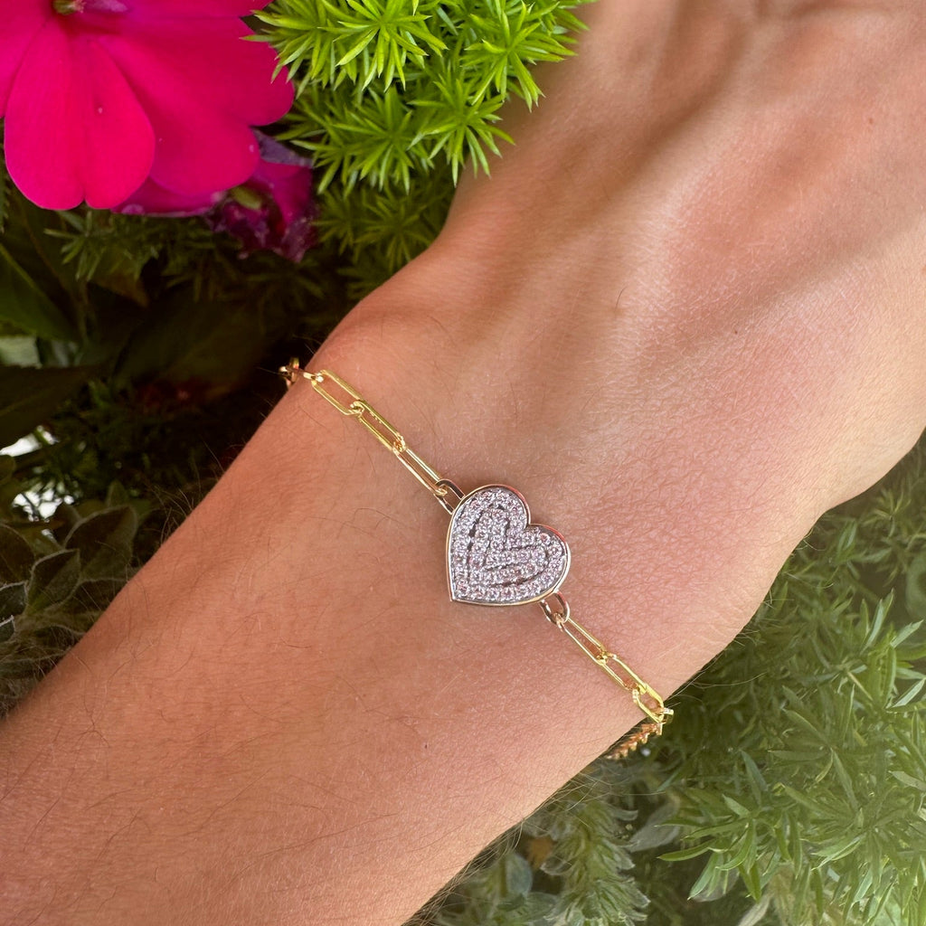 Pavé Heart Paperclip Bracelet