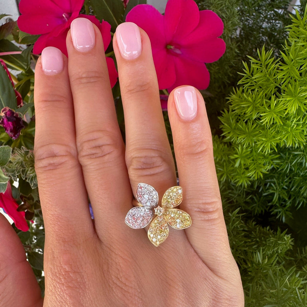 White & Yellow Diamond Flower Ring