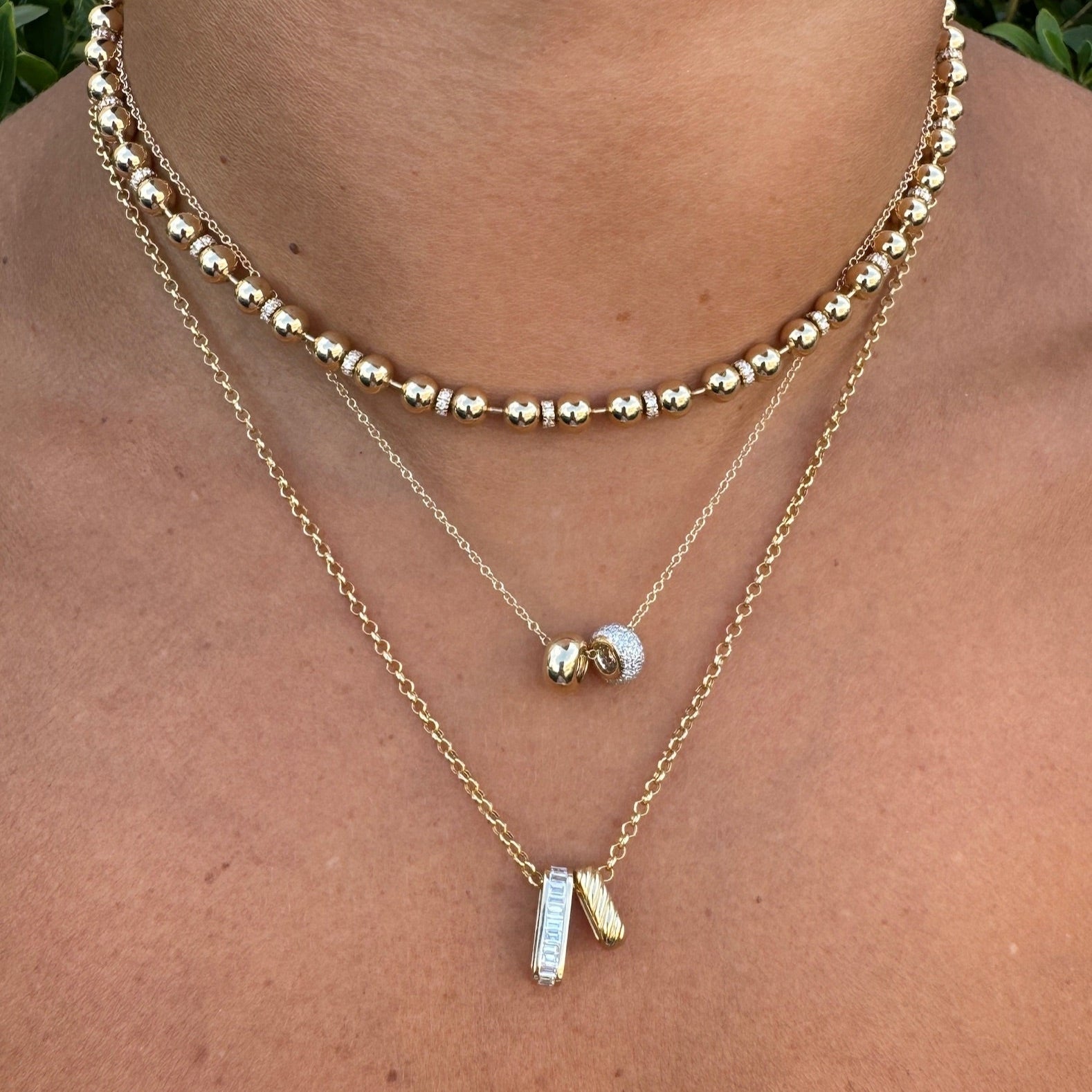 Gold & Diamond Round Charm Necklace