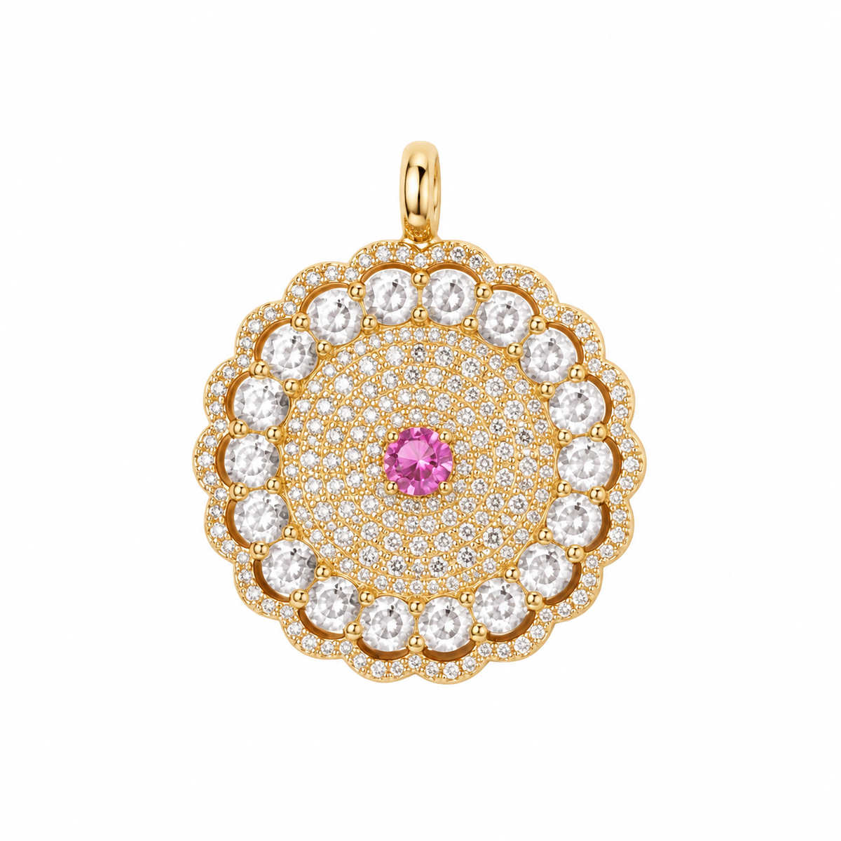 Yellow Gold Round Pave Pendant in 18K yellow gold
