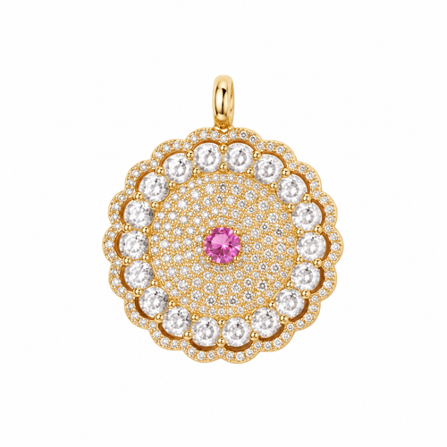 Yellow Gold Round Pave Pendant in 18K yellow gold