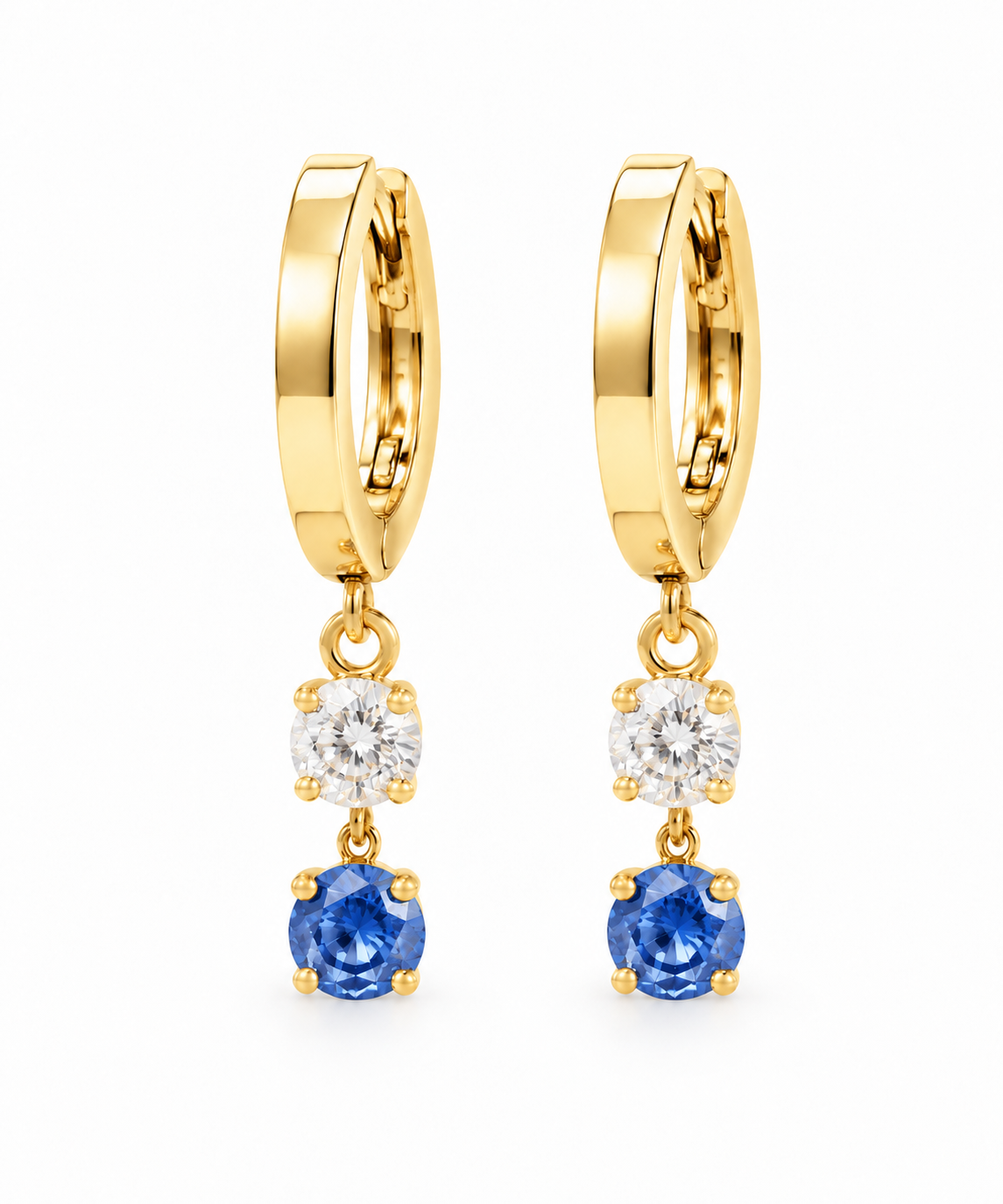 Lab Grown Diamond & Sapphire Huggie Drop Earrings in 14K gold