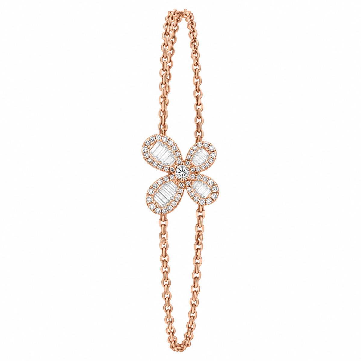 Rose Gold Diamond Butterfly Double Chain Bracelet