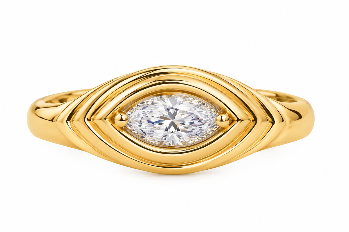 Yellow Gold Delicate Marquise Pinky Lab Grown Ring