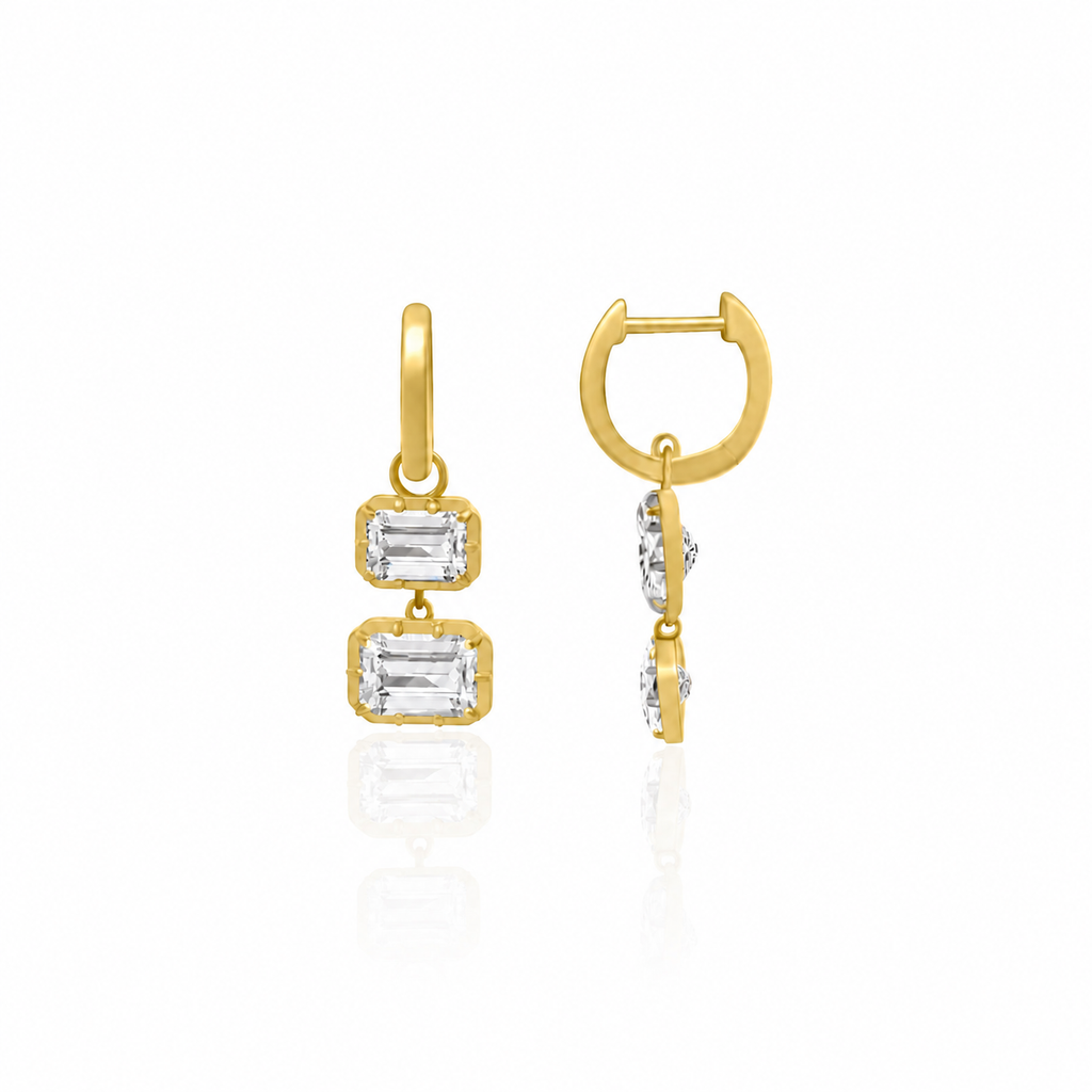 Lab Double Stack Emerald Cut Huggies