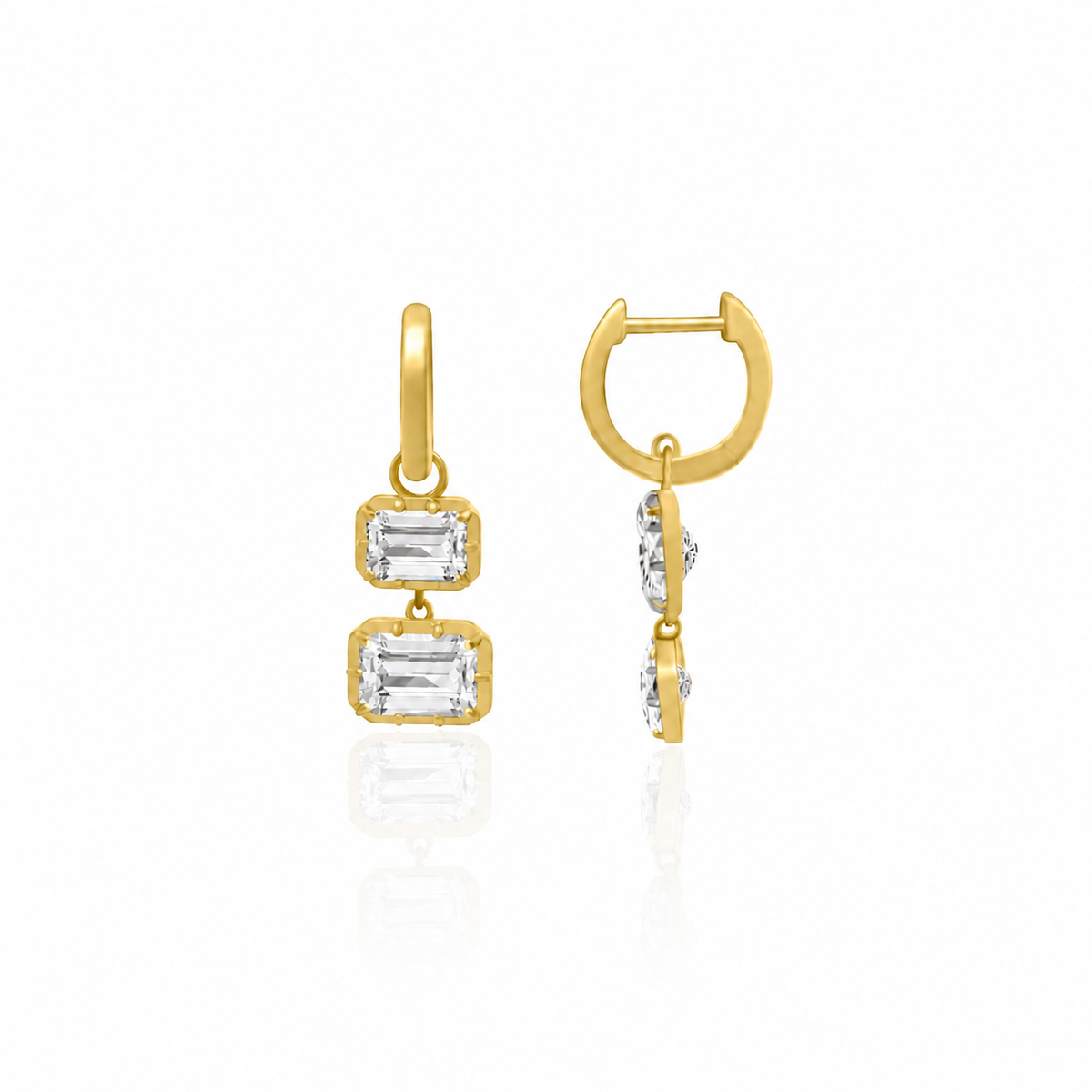 Lab Double Stack Emerald Cut Huggies