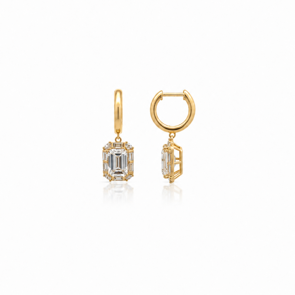 Lab Emerald Cut Diamond Illusion Huggies
