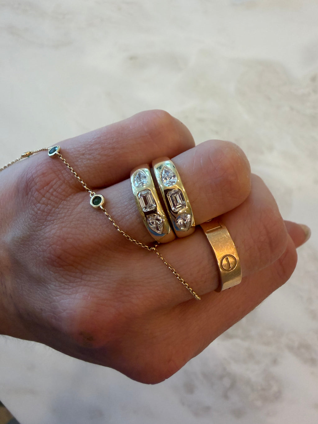 3 Stone Lab Dome Ring