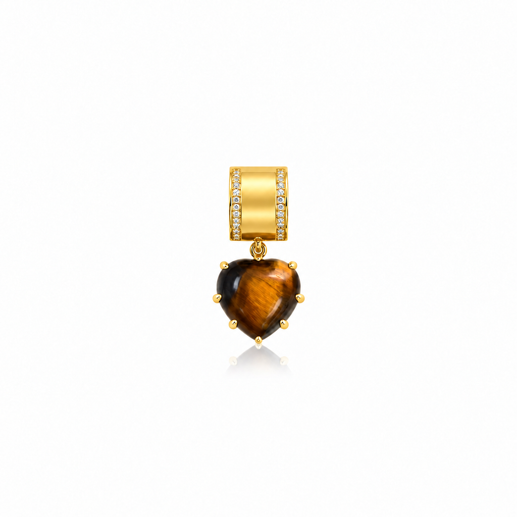 Tiger Eye Heart Charm On Large Bail