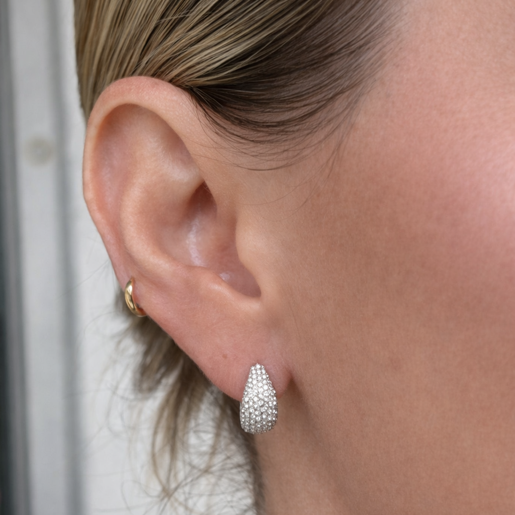 Diamond Pavé Teardrop Stud Earring White Gold