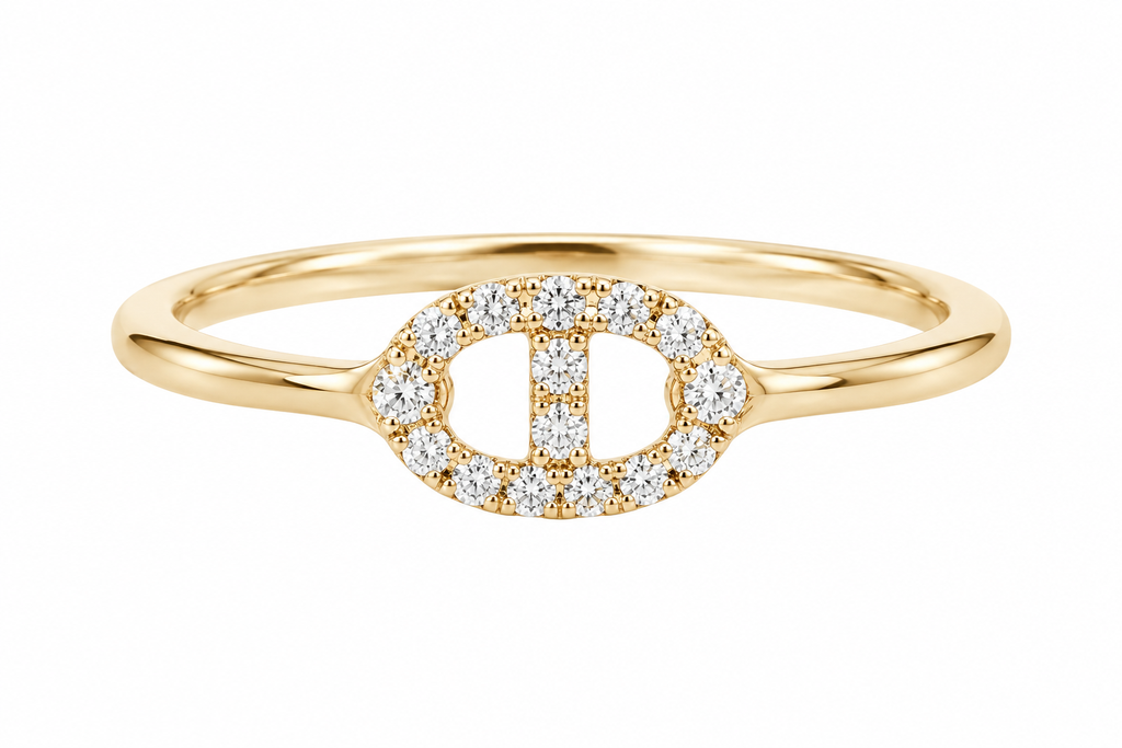 Pavé Diamond Anchor Motif Ring