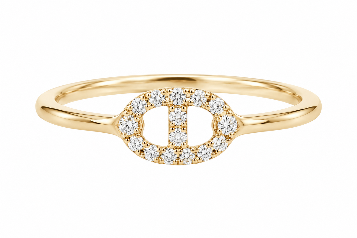 Pavé Diamond Anchor Motif Ring