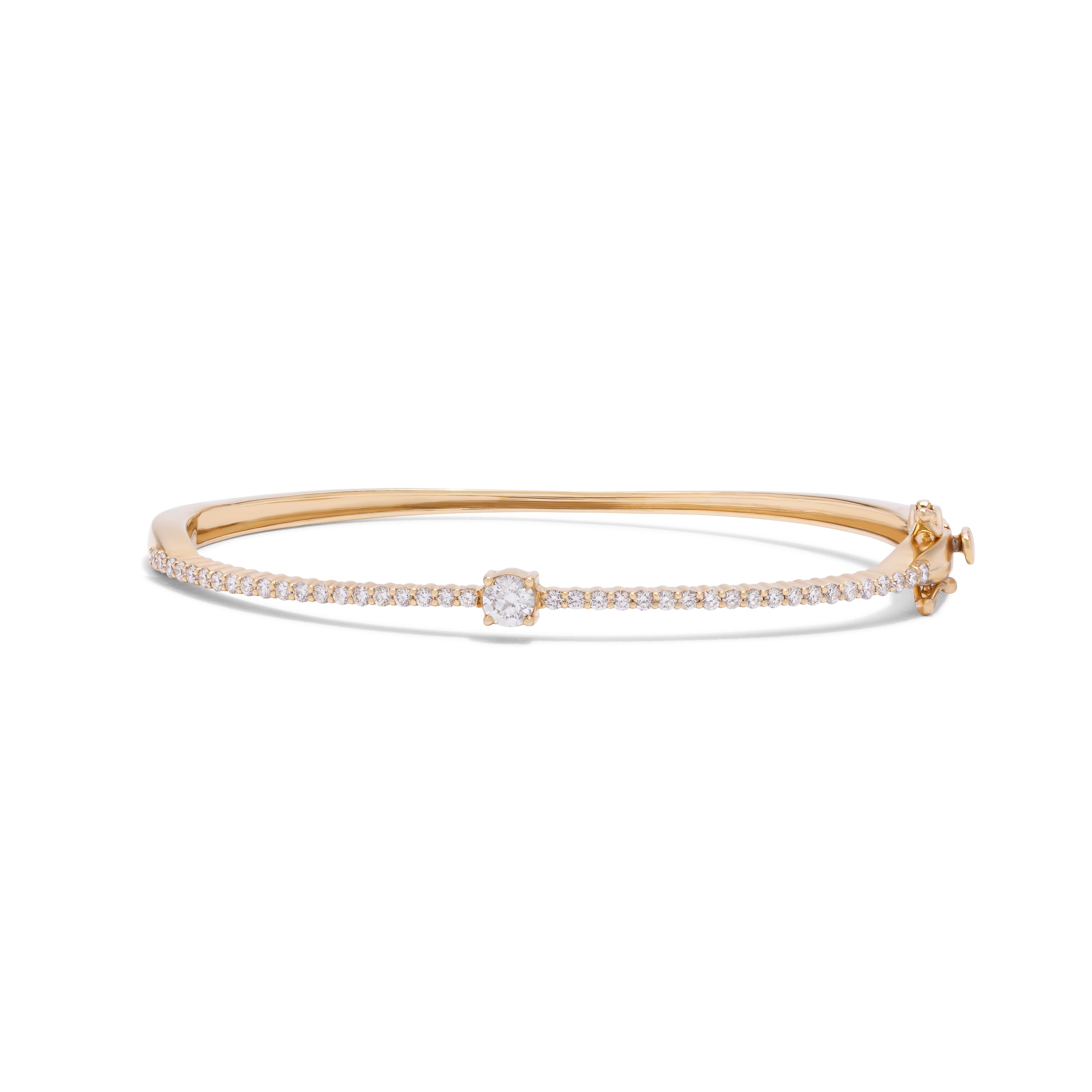 Diamond Bangle with Round Center Stone Yellow Gold Bracelet