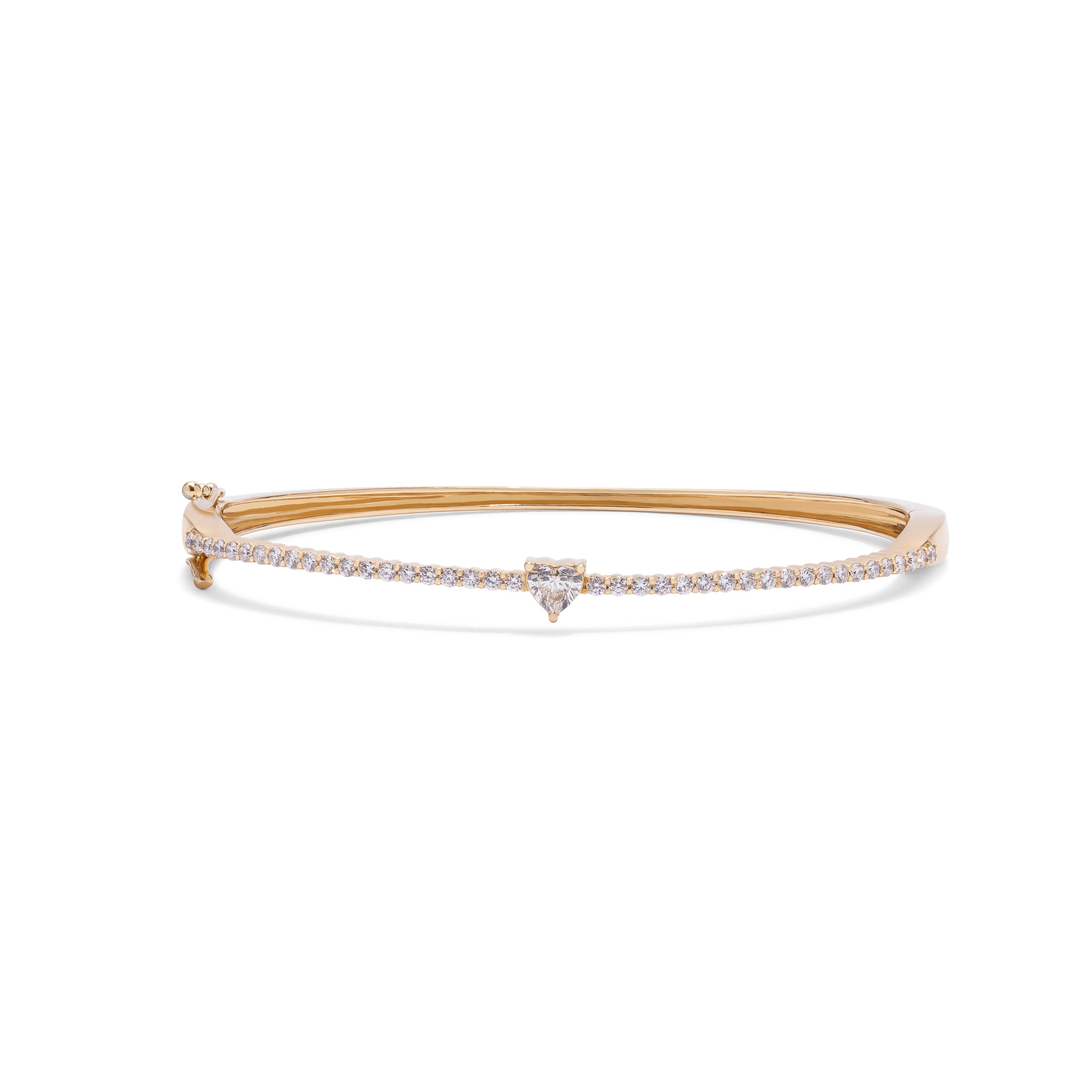 Diamond Bangle with Round Heart Stone Yellow Gold Bracelet