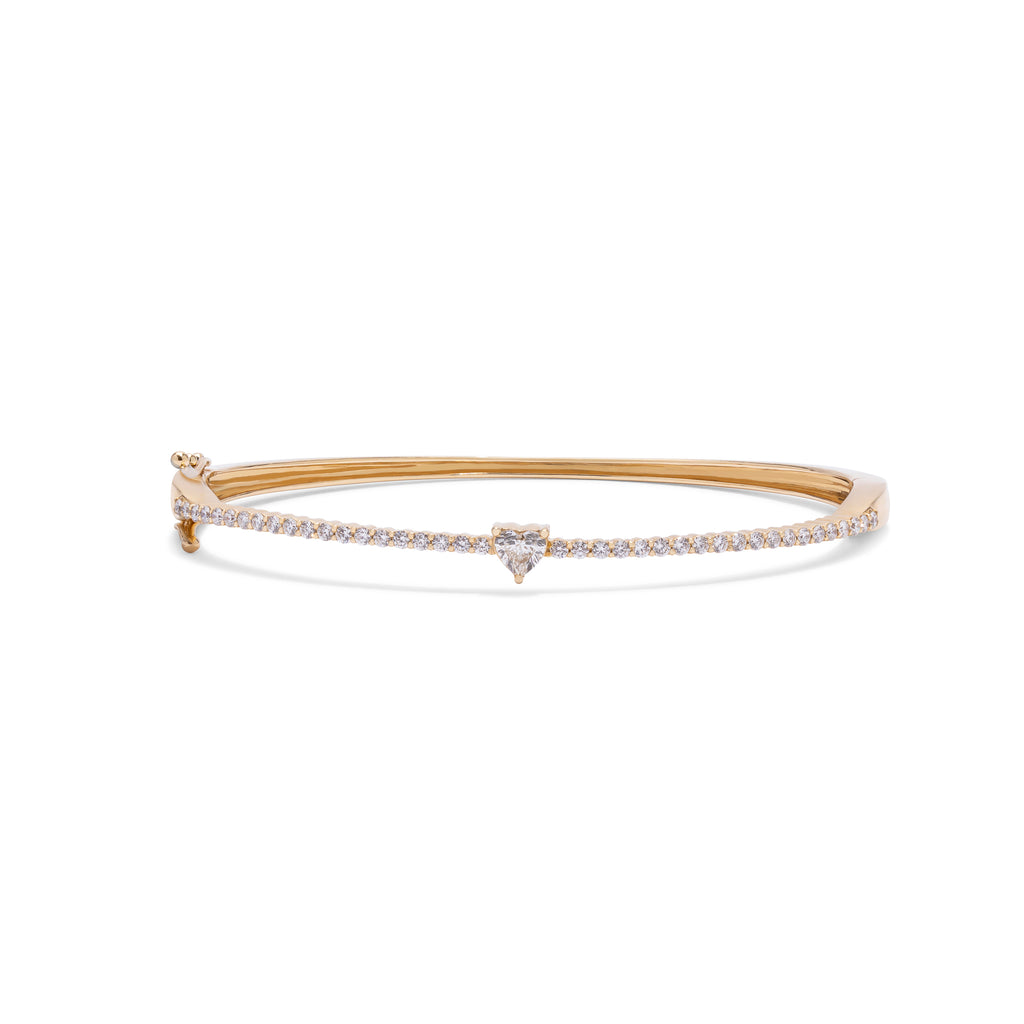 Diamond Bangle with Round Heart Stone White Gold