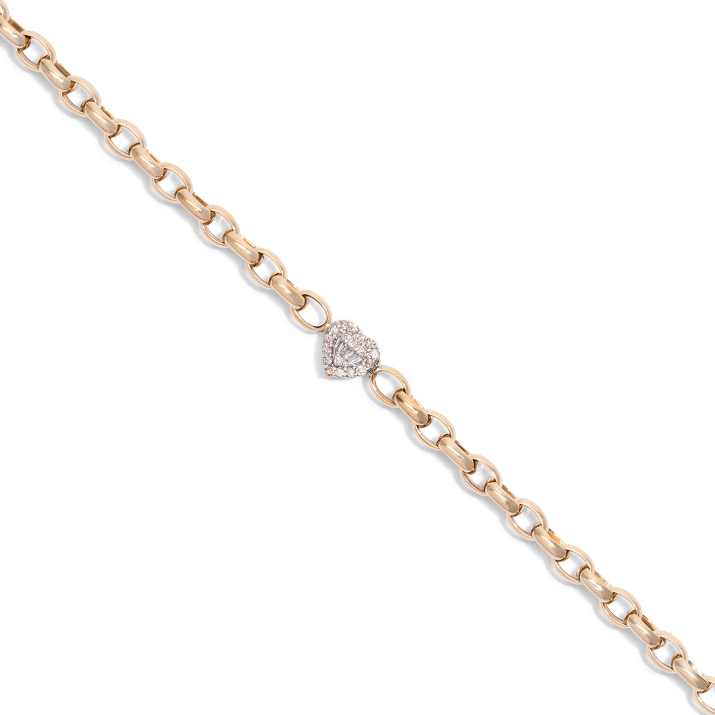 Diamond Heart on Gold Chain Bracelet
