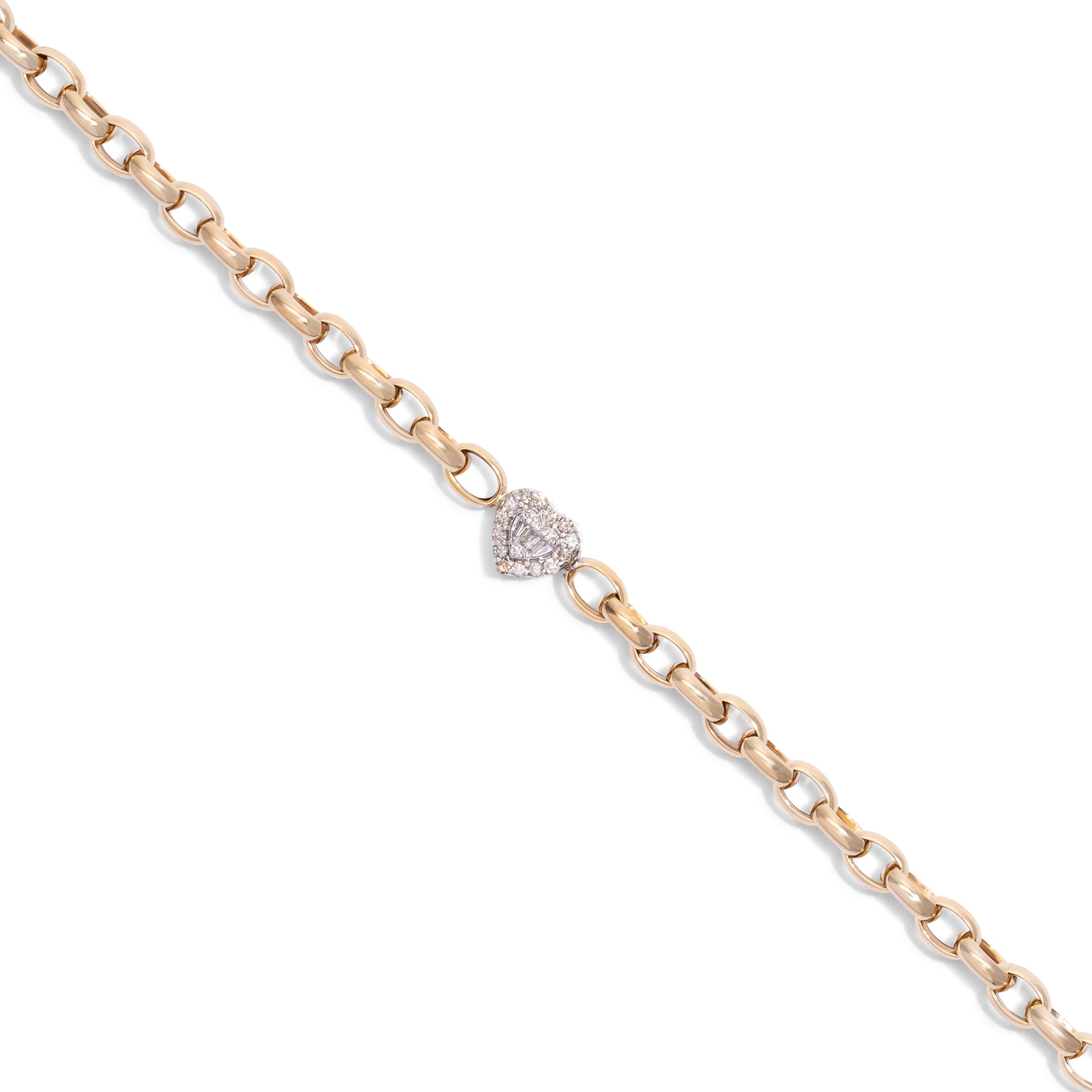 Diamond Heart on Gold Chain Bracelet