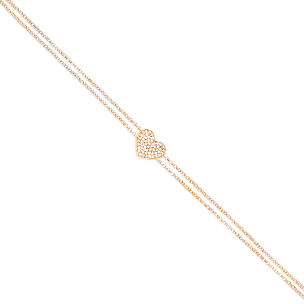 Double Chain Pave Heart Bracelet