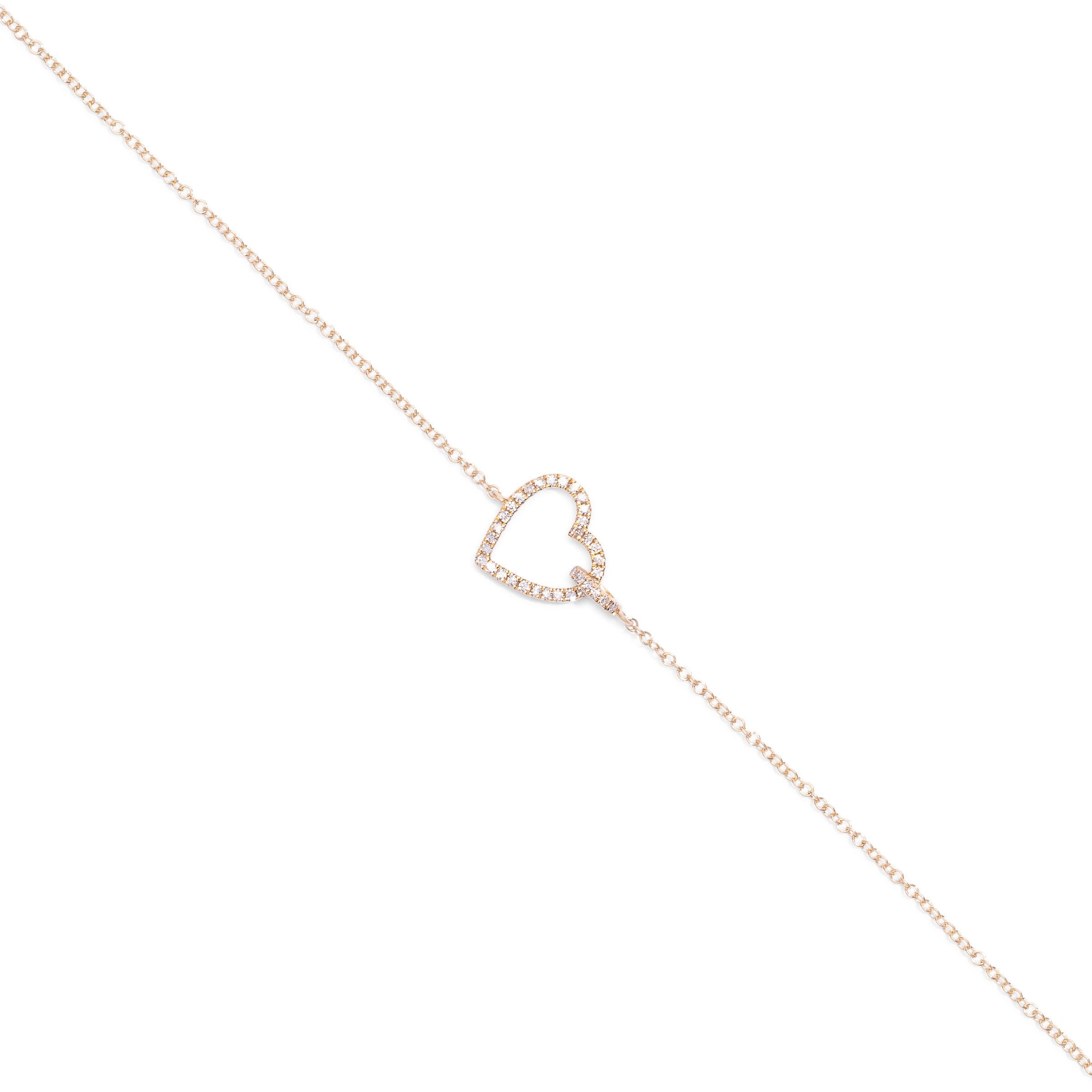 Pave Open Heart Bracelet with Attachment in Yellow Gold