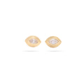 Fluted Teardrop with Pearl Diamond in Center in Yellow Gold Stud Earring