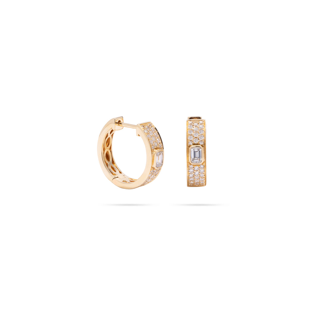Pave Diamond with Single Center Stone Huggie Earring