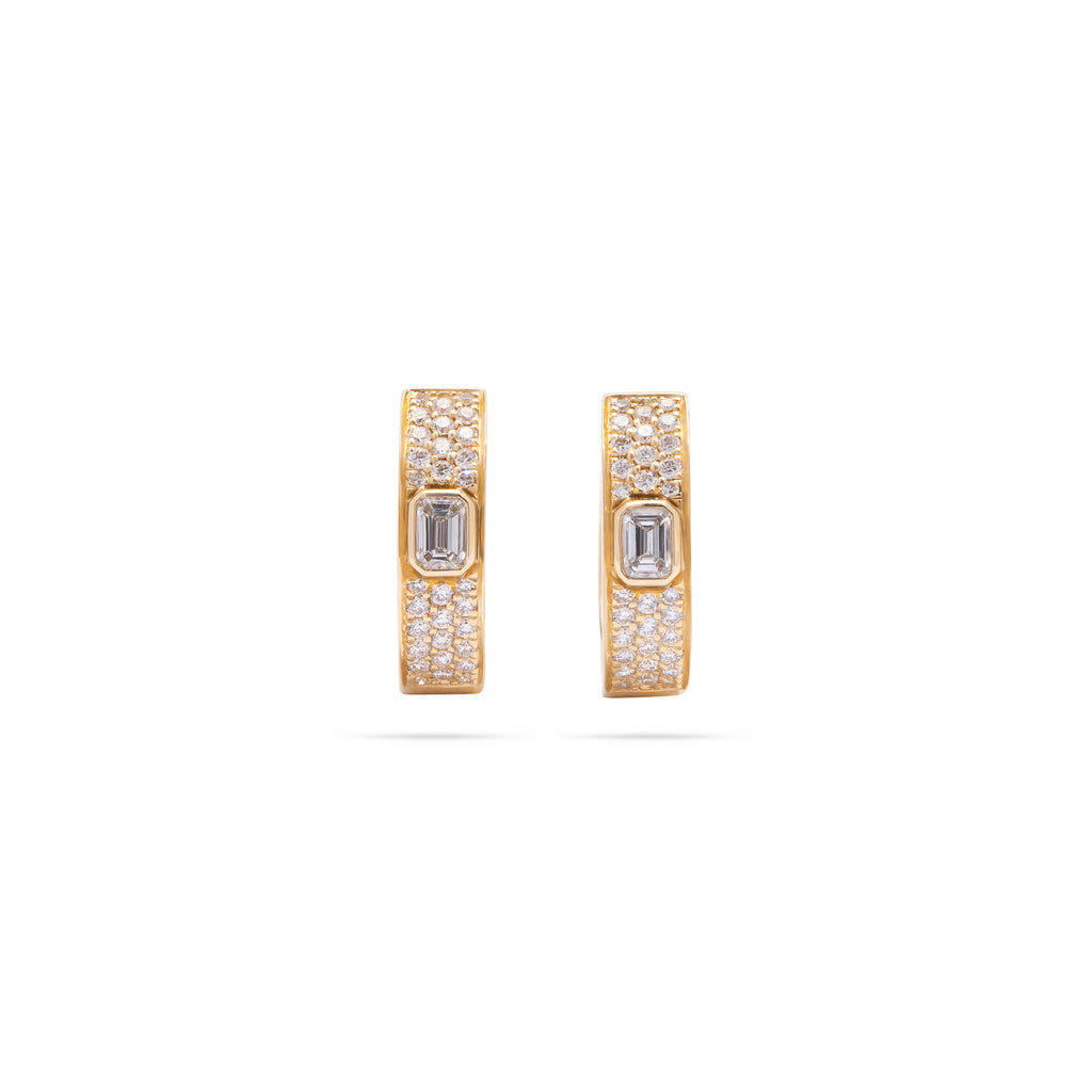 Pave Diamond with Single Center Stone Huggie Earring