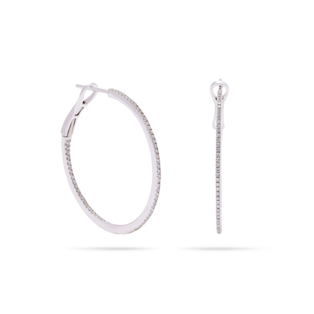 Thin Pave Medium Hoop White Gold Earring