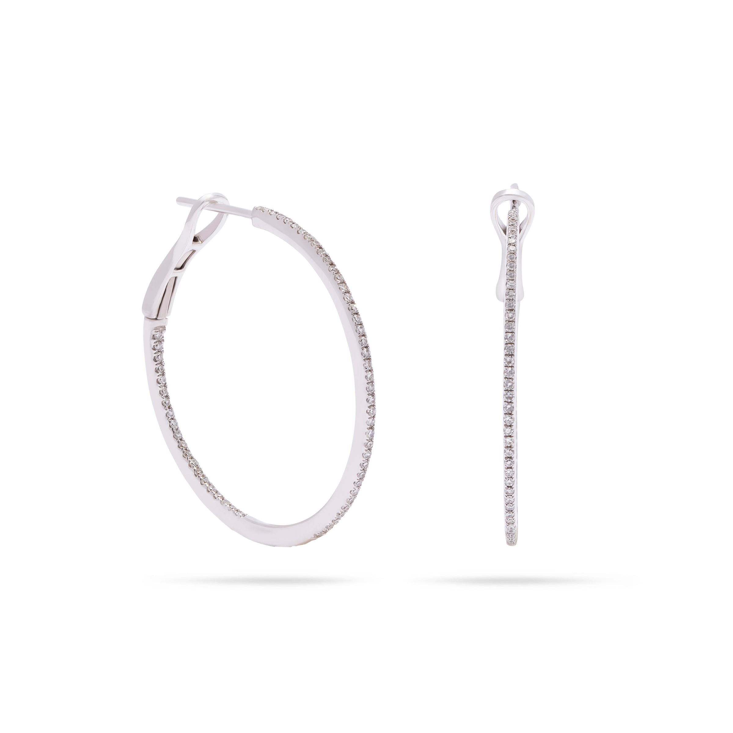 Thin Pave Medium Hoop White Gold Earring