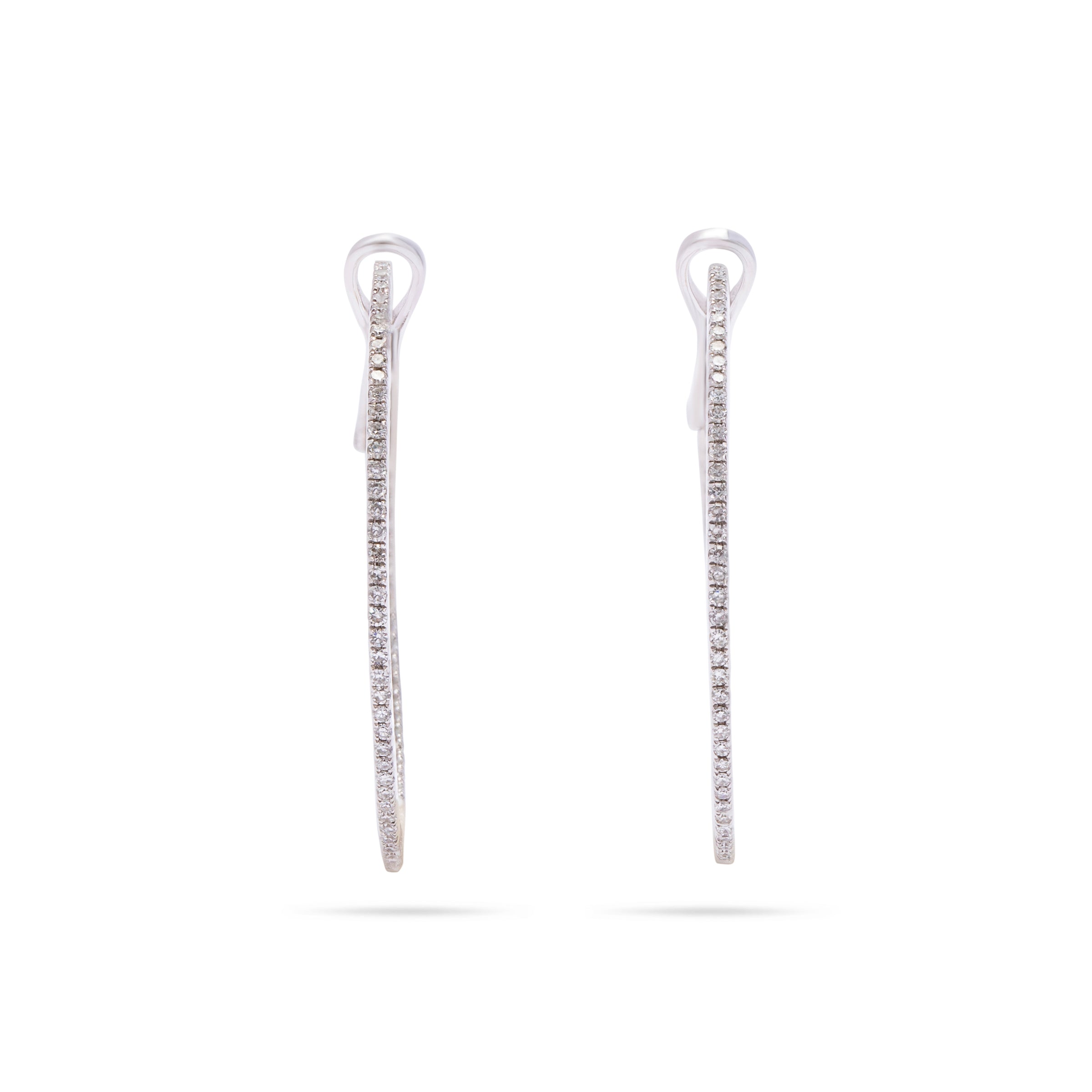 Thin Pave Medium Hoop White Gold Earring