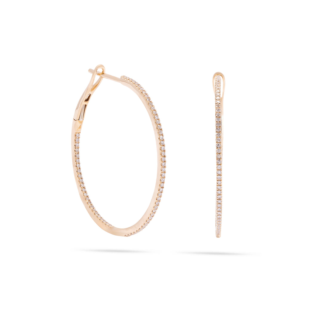Thin Pave Medium Hoop Yellow Gold Earring