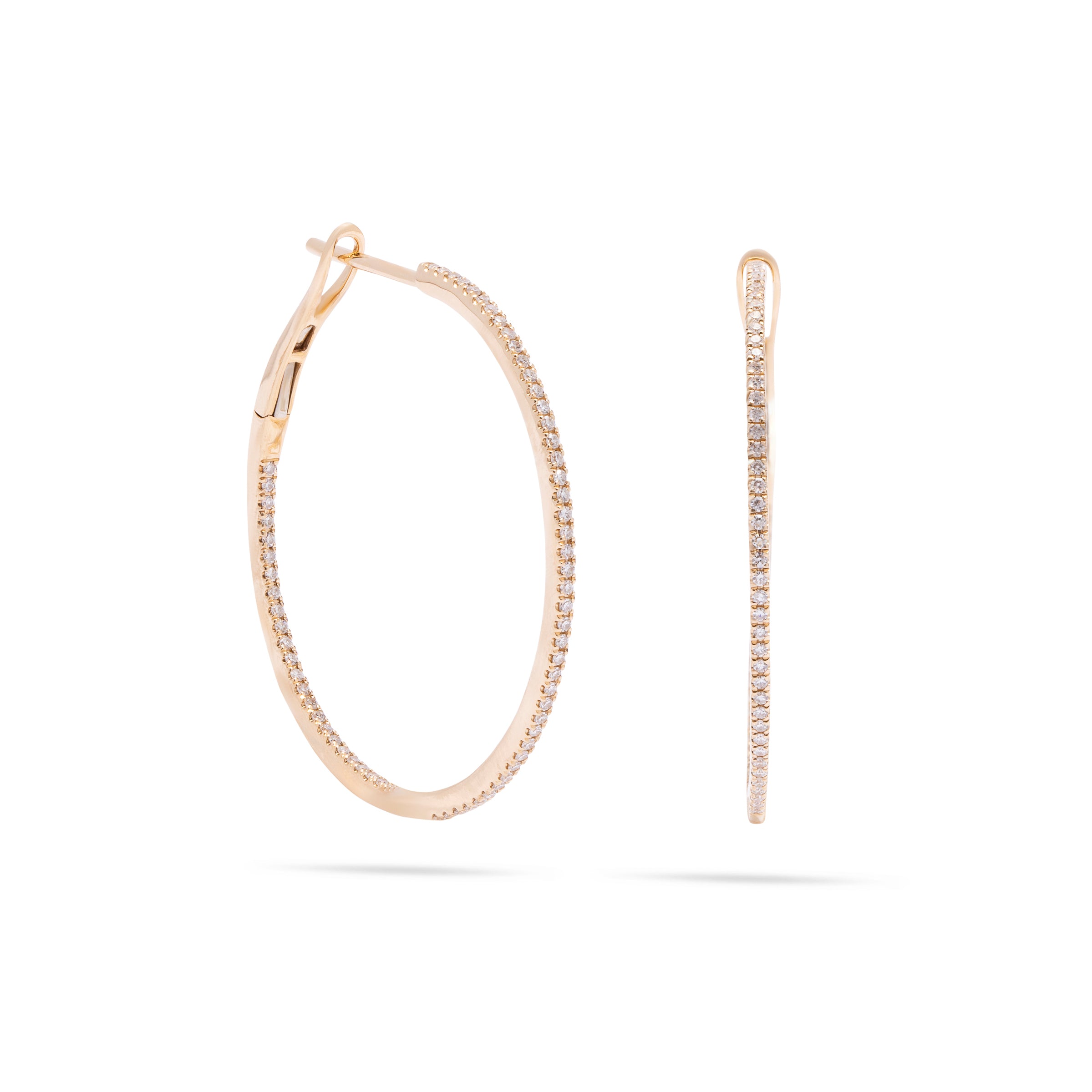 Thin Pave Medium Hoop Yellow Gold Earring