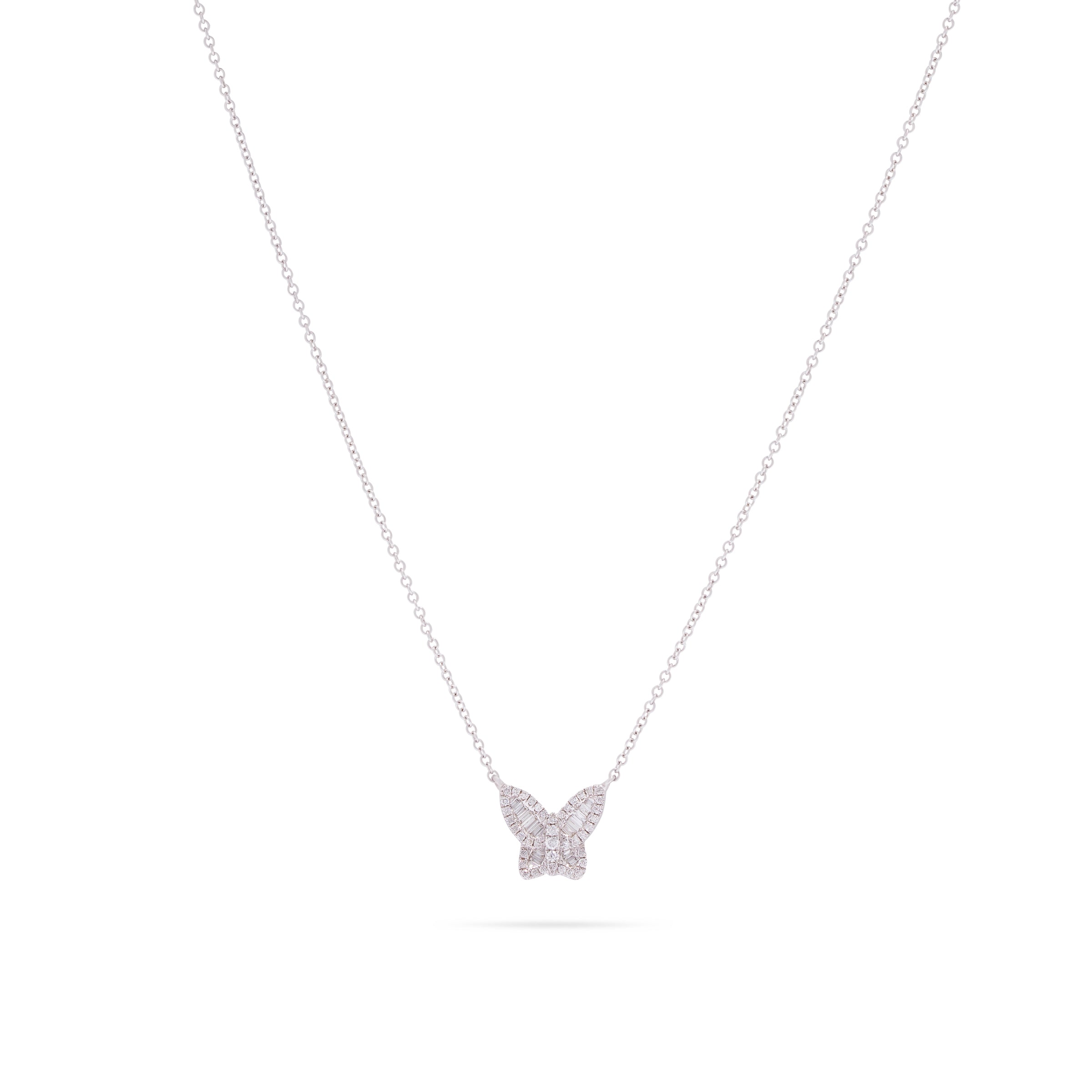 Baguette Butterfly Necklace in White Gold