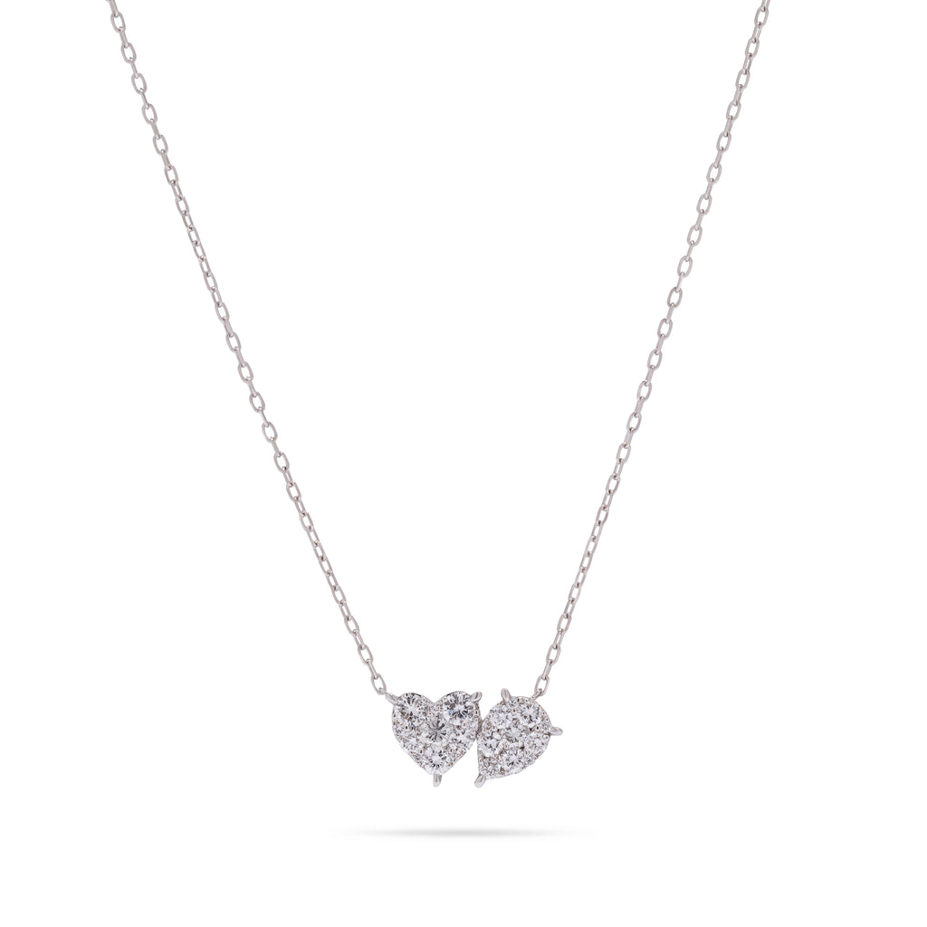 Heart and Pair Pendant in White Gold Necklace