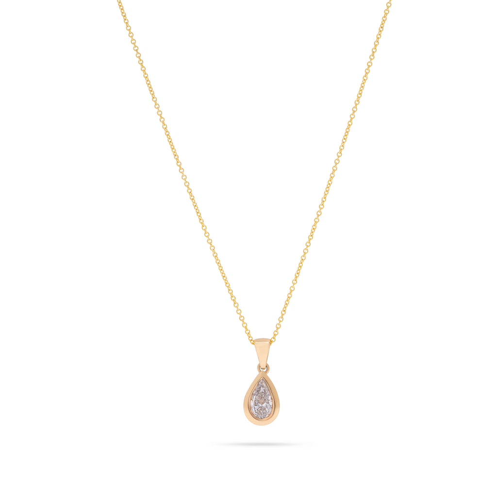 Lab Grown Pear in Double Bezel Yellow Gold