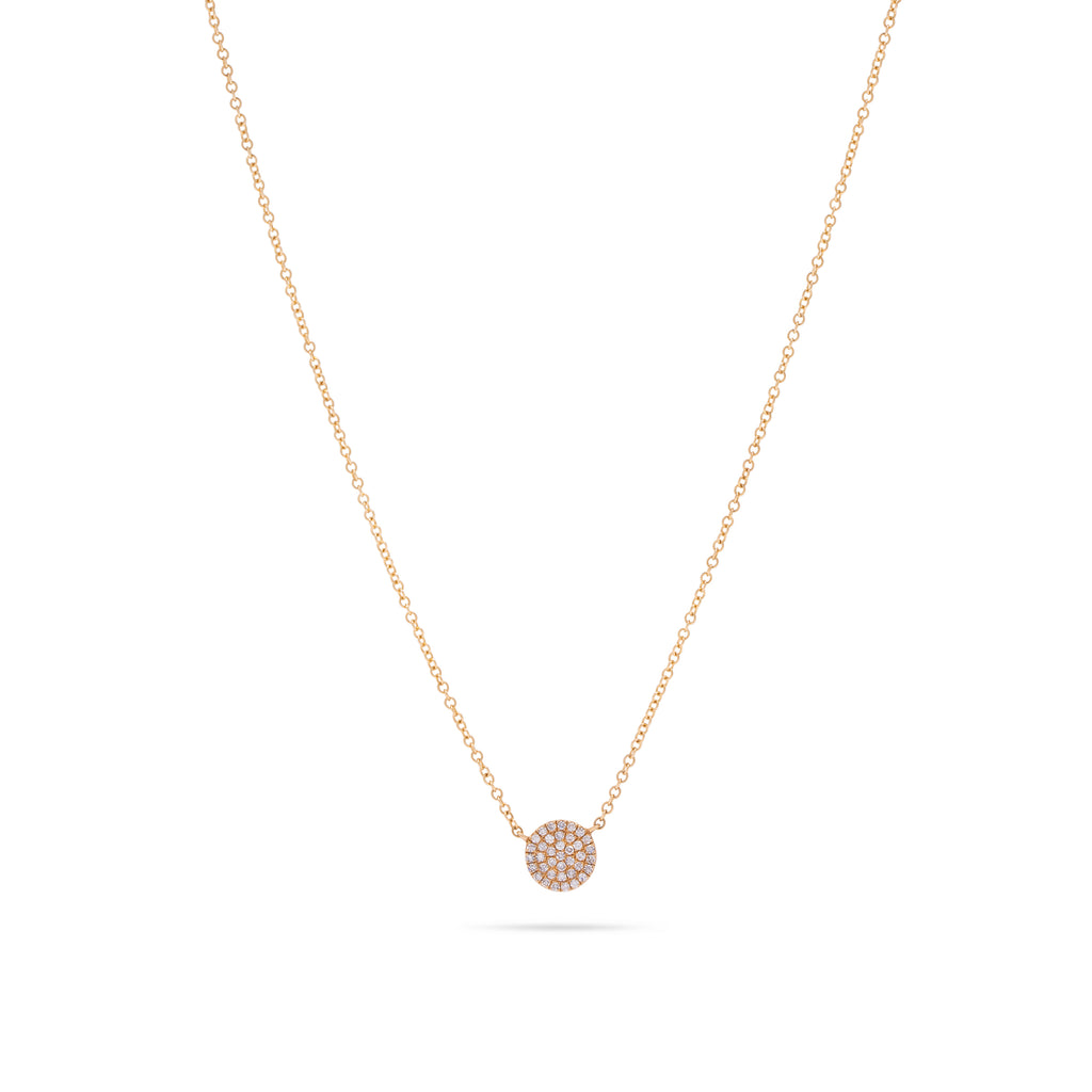 Pave Disk Necklace in Yellow Gold