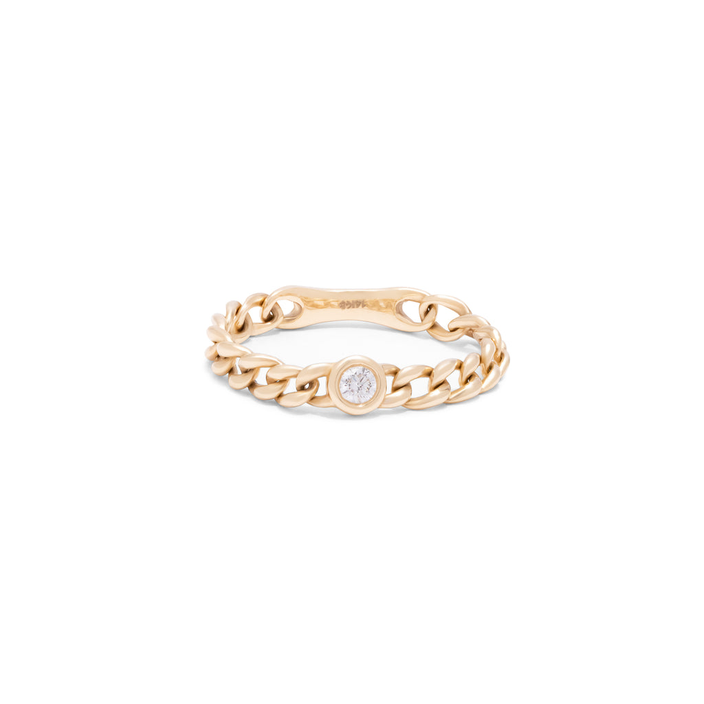 Cuban Chain Link Diamond Bezled Yellow Gold Ring