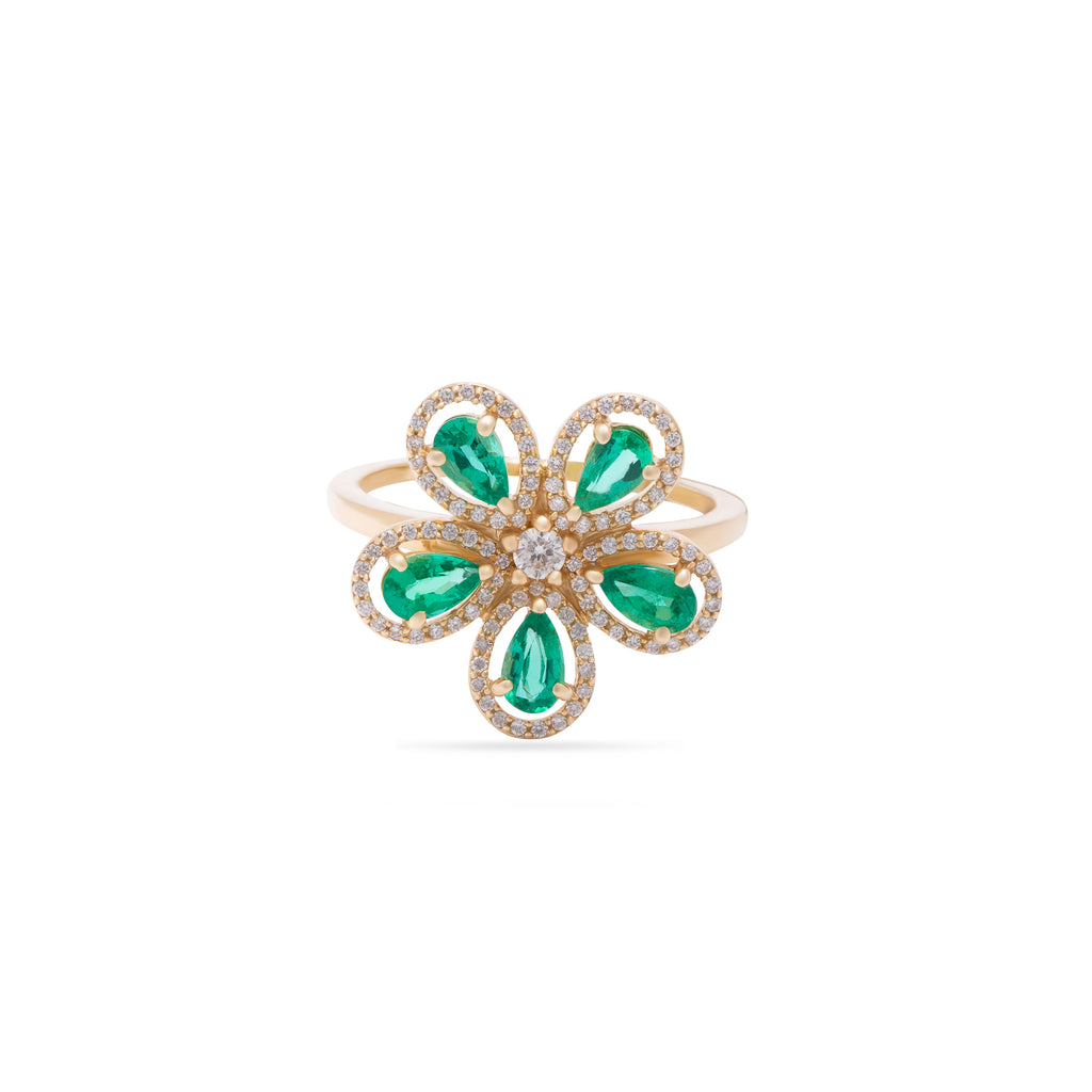 Emerald and Diamond Flower Ring