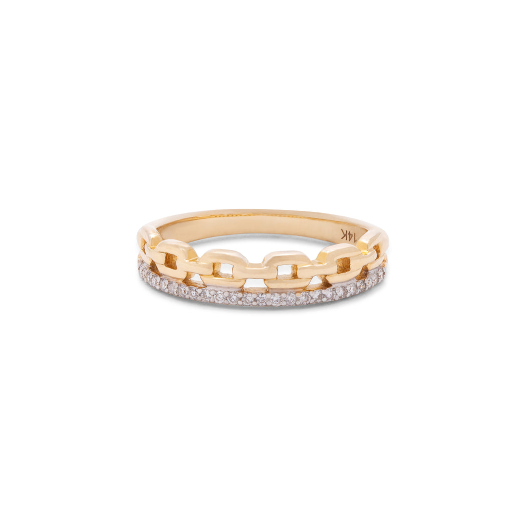 Link with Diamond Yellow Gold Ring