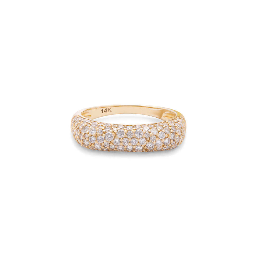Pave Diamond Square Ring in Yellow Gold
