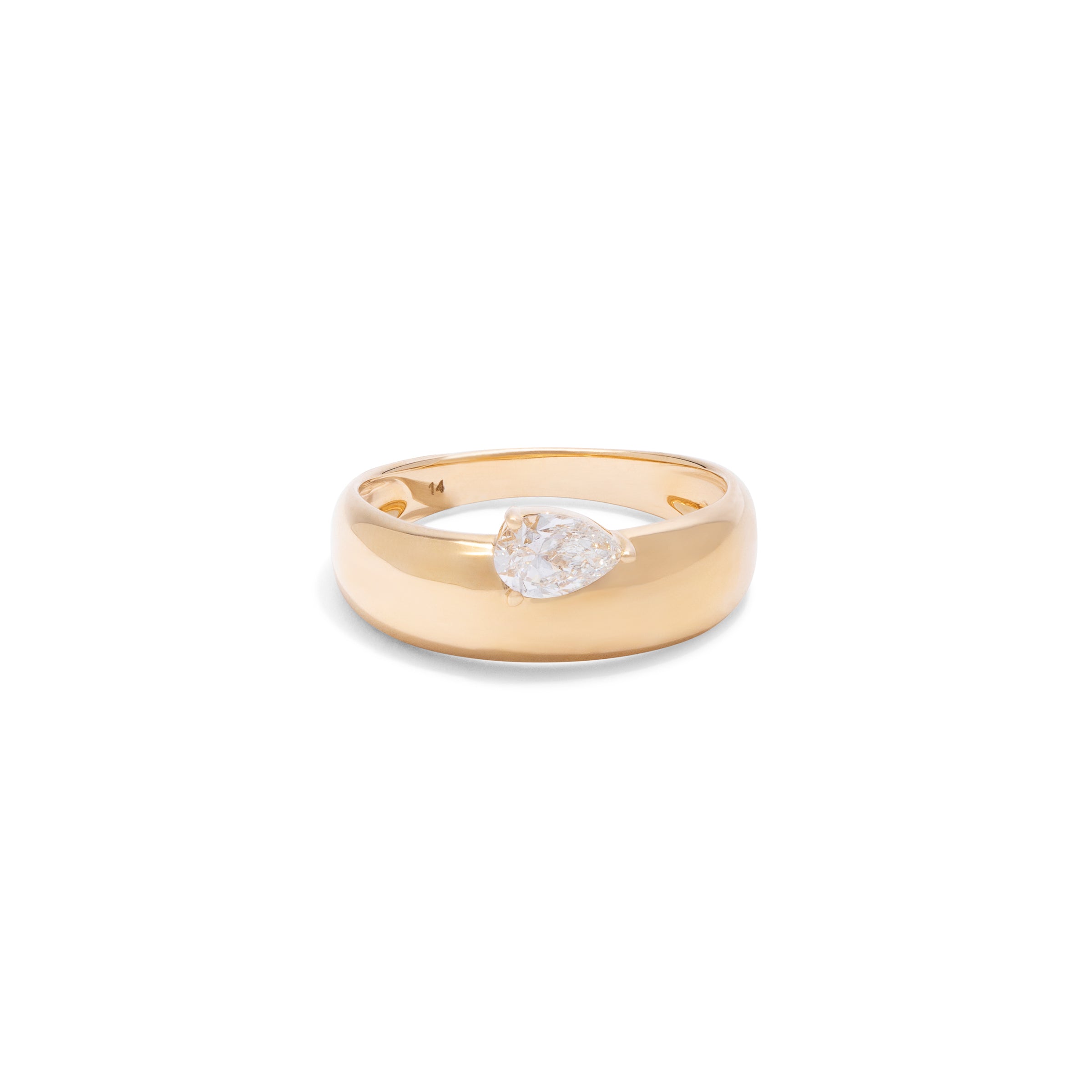 Single Pear Diamond and Yellow Gold Band Ring