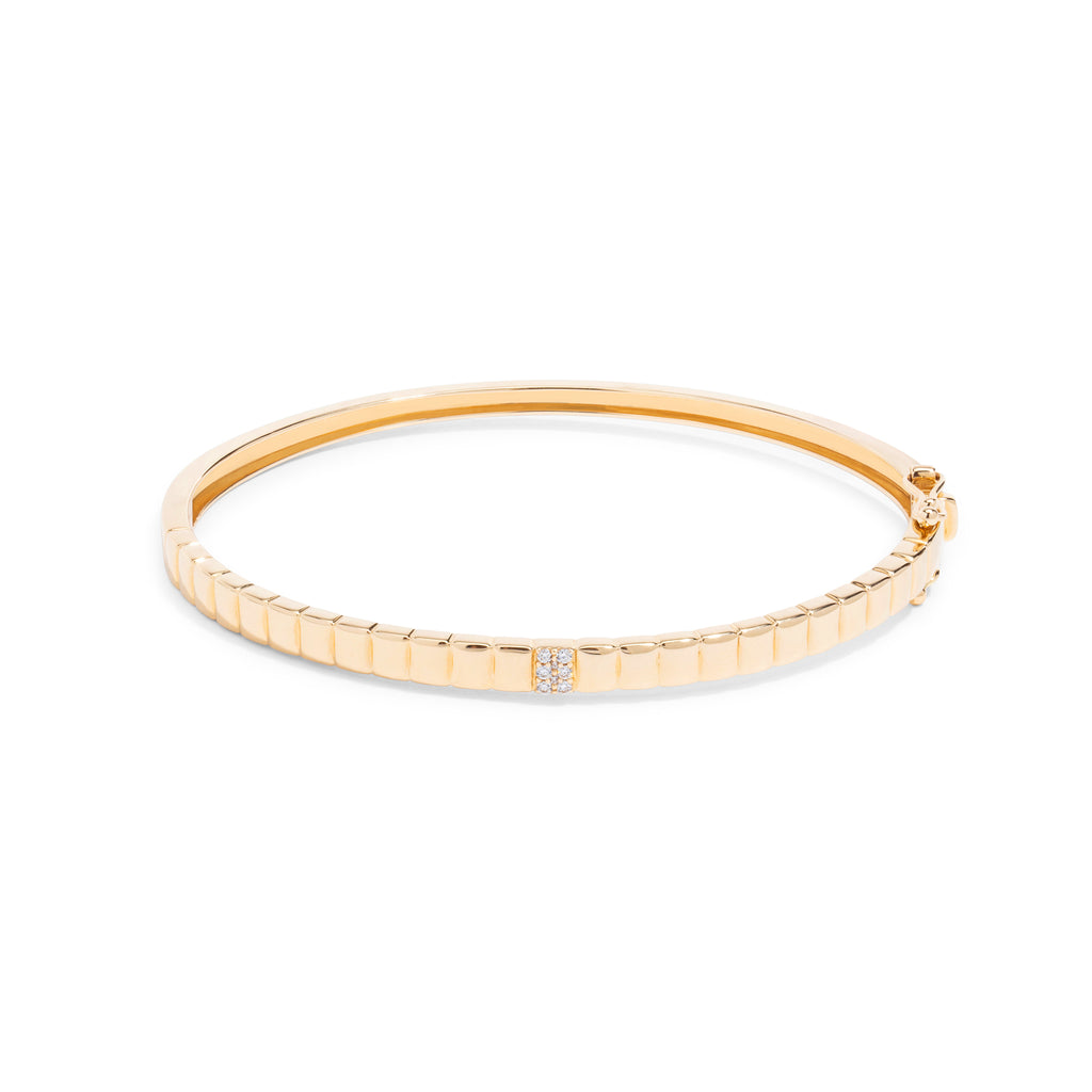 Gold Fluted Bangle with Diamond Center