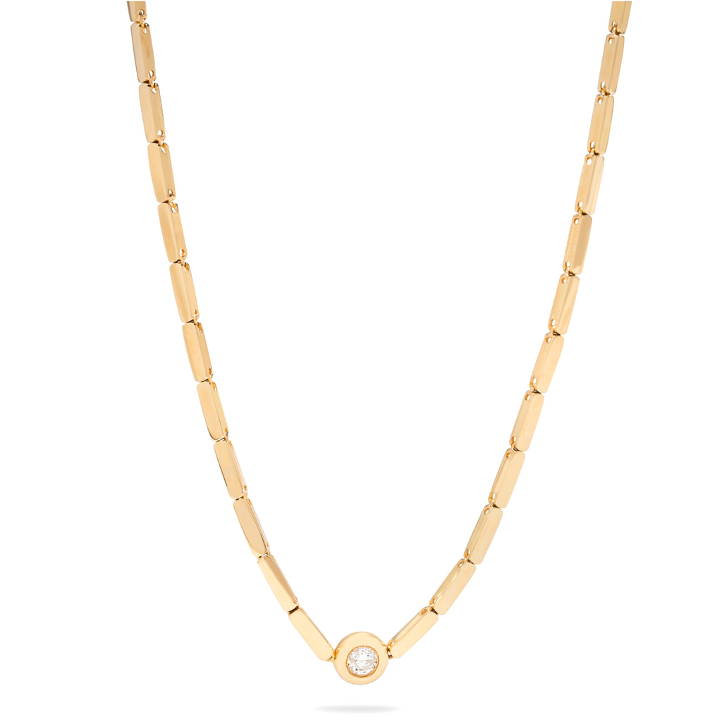 Gold Necklace with Diamond Bezel
