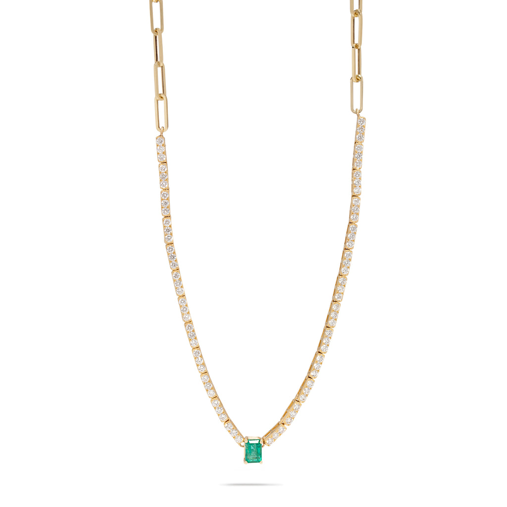 Emerald Tennis Necklace with Link Chain