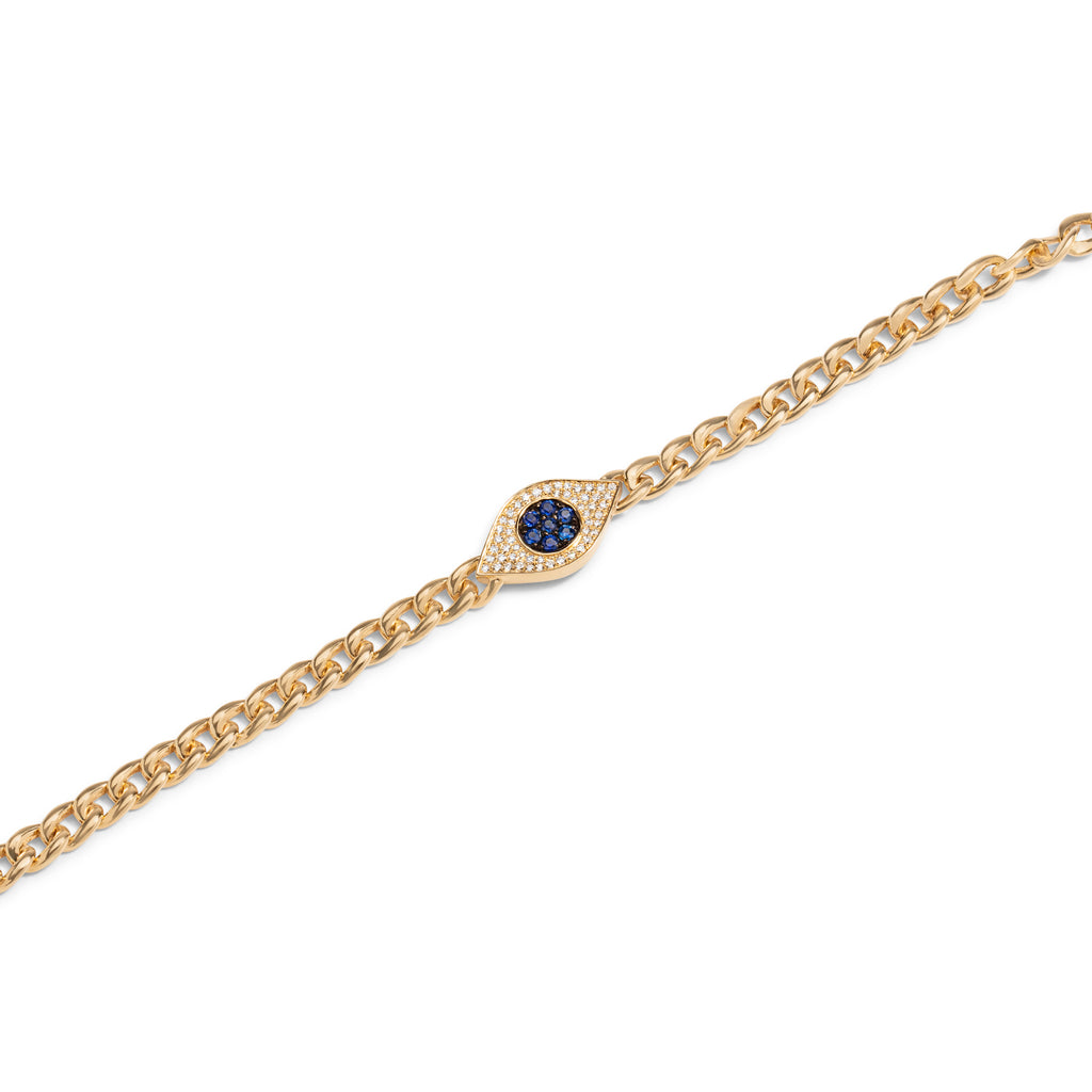 Evil Eye with Thick Curb Link Chain Bracelet